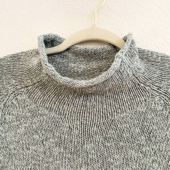 LL Bean Womens Sweater Sz Small Cream Green Marled Knit Cotton Roll Neck Preppy - Picture 2 of 11